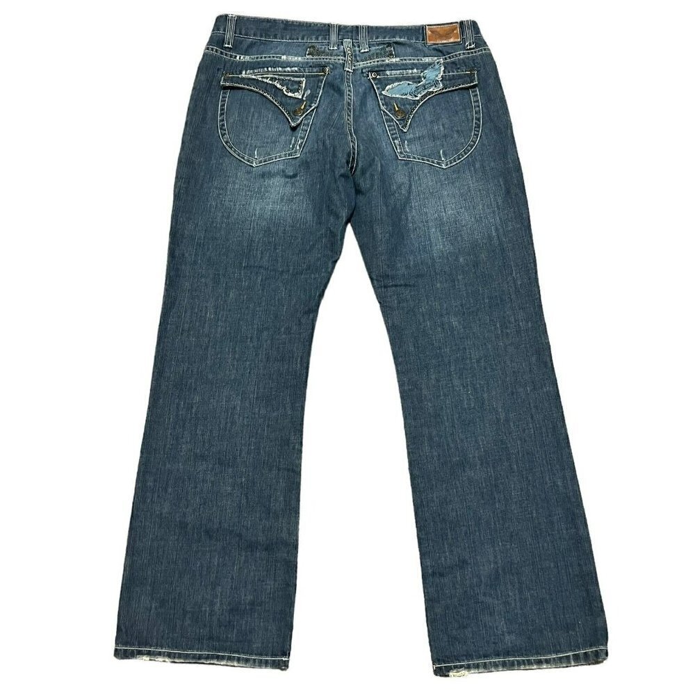 Robin's Jeans Long Flap Studded Jeans 42x34 Blue Designer Denim D5095